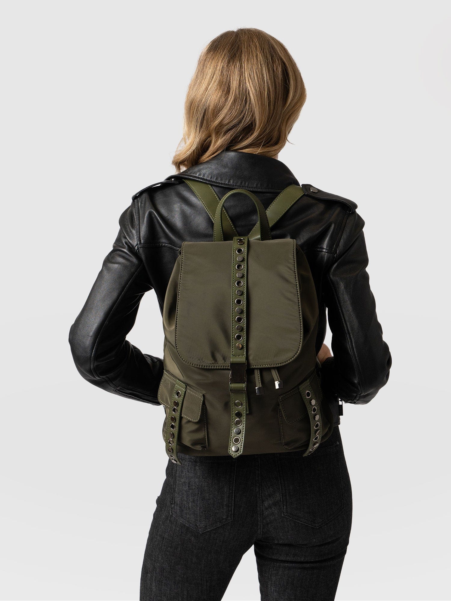 Studded Nylon Backpack Khaki - Women's Backpacks | Saint + Sofia® USA